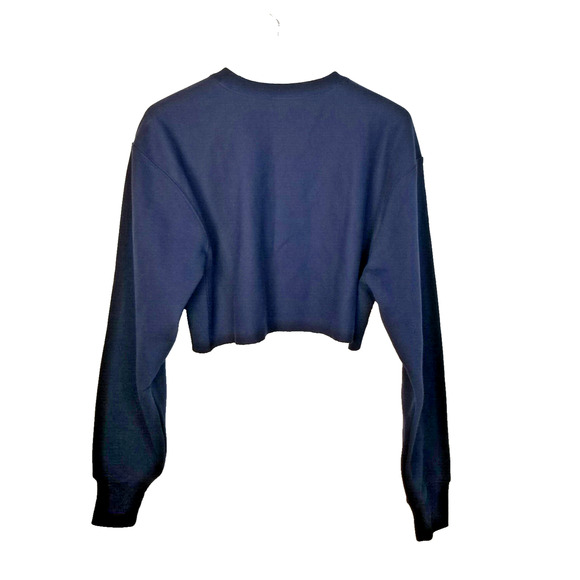 CHAMPION Reverse Weave Cropped Long Sleeve Sweatshirt Navy Blue Size S - Picture 4 of 7